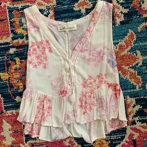 White Flowy Tank with Floral Detail
